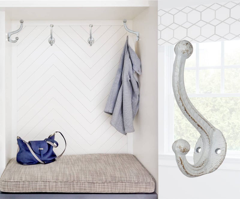 YMAISS 6 Sets Rustic White Cast Iron Hooks Wall Mounted HooksAntique Old Shabby Chic Cast Iron Hooks,Vintage Inspired Coats, Bags, Hats, Towels,Matching Screws Included - Image 3